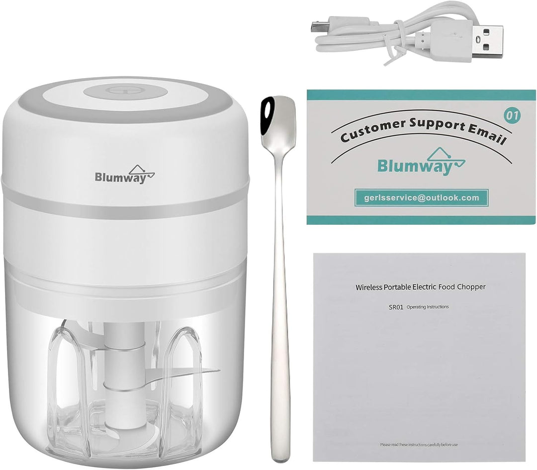 BlumWay Mini Zwiebelschneider, 250ML Mini Knoblauchhacker Gemüsezerkleinerer Elektrisch Zerkleinerer