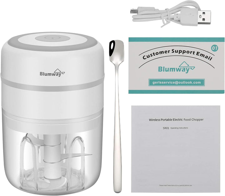BlumWay Mini Zwiebelschneider, 250ML Mini Knoblauchhacker Gemüsezerkleinerer Elektrisch Zerkleinerer