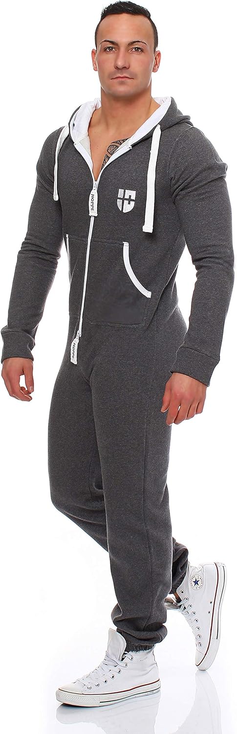 Gennadi Hoppe Herren Jumpsuit – Weicher & Bequemer Hausanzug L dunkelgrau, L dunkelgrau