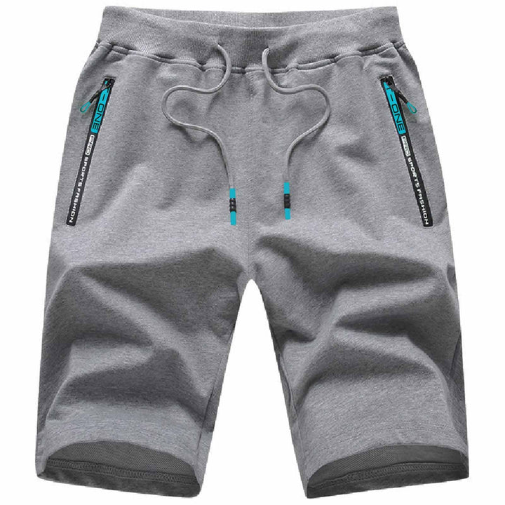 JustSun Herren Shorts Kurze Sporthose Baumwolle Stretchstoff mit Reissverschluss, S A Grau