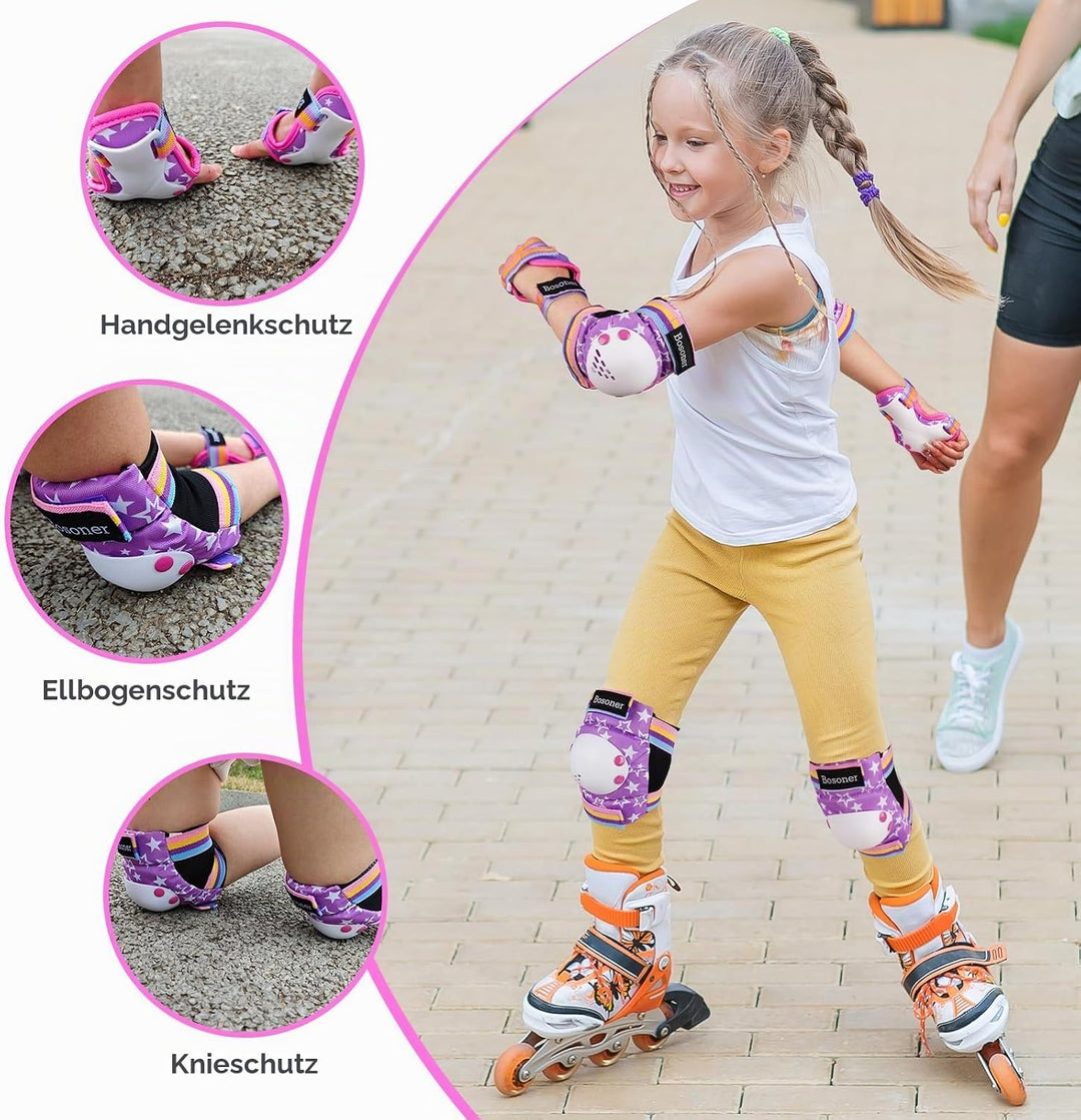 BOSONER Knieschoner Kinder Schoner Inliner Protektoren 6er Set Schützer Inliner Inline Skates Knie U