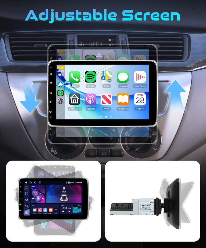 Rimoody 4G+64G 10 Zoll Android Autoradio 1 Din mit Bildschirm Drehen Wireless Carplay Android Auto N