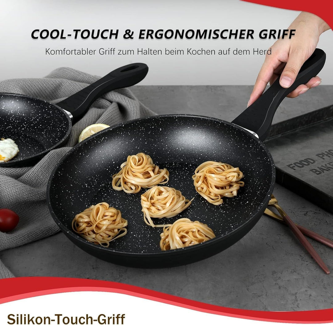 Pfannen-Set 3-teilig – Geschmiedetes Aluminium mit Marmor-Antihaftbeschichtung – Induktionsgeeignet