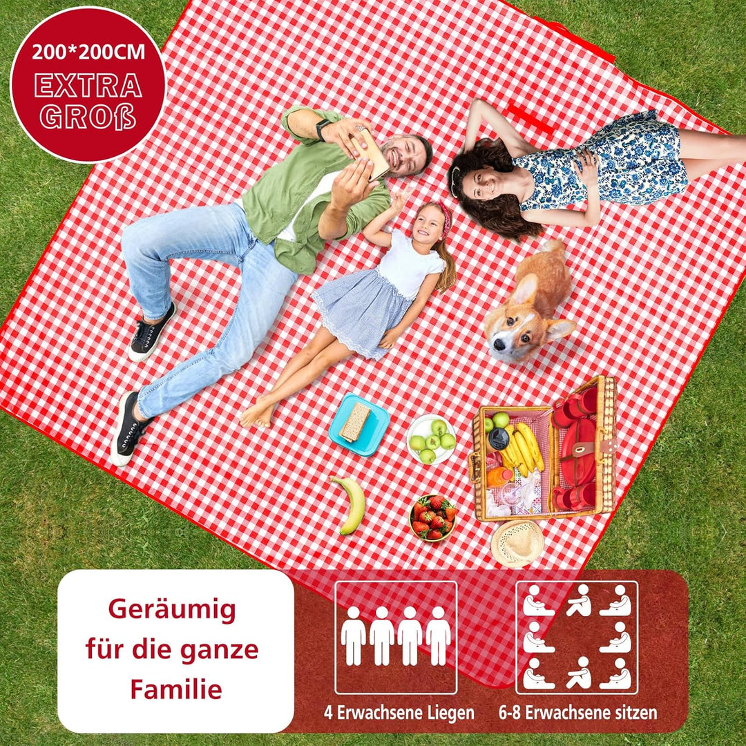 Picknickdecke 200x200 cm, Sandfest Stranddecke Wasserdicht Campingdecke, Waschbar Leichtgewicht mit