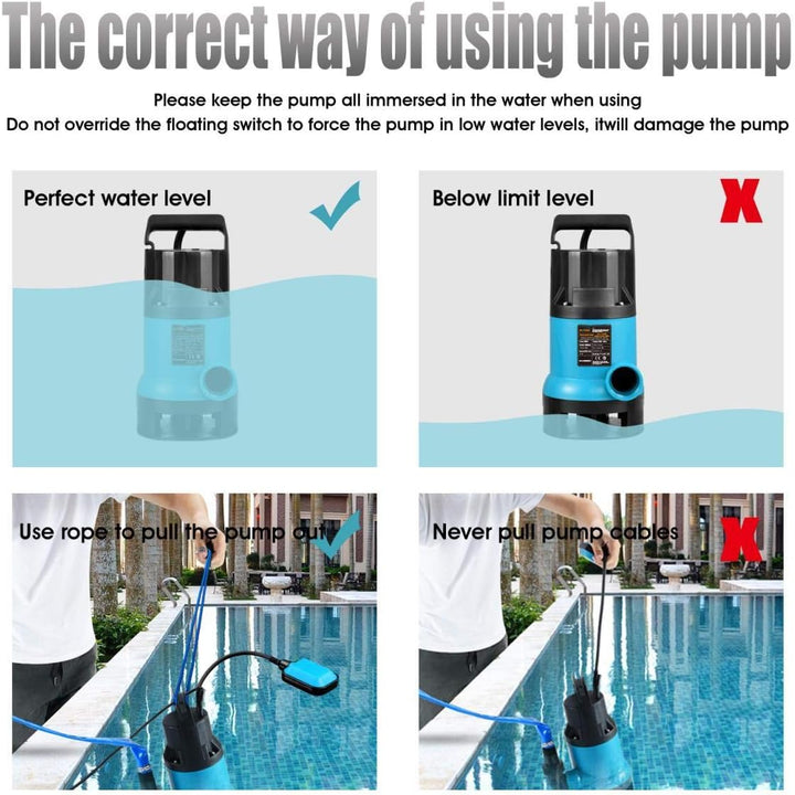 KATSU 400W Tragbare Tauchpumpe für sauberes und schmutziges Wasser für Gartenteich, Pools und Gräben