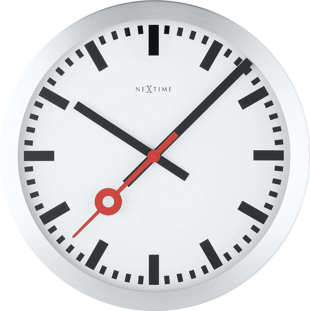NeXtime 3999ST Wanduhr Bahnhofsuhr STATION, lautlos, rund, ø 35 cm, 34.8 x 4.5 cm 34.8 x 4.5 cm Silb