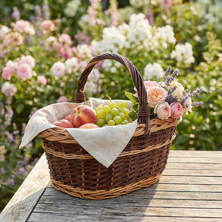 Creative Home Weidenkorb mit Henkel Zweifarbig | 48 x 34 x 40 cm (+/- 2 cm) Leicht | Handgeflochten,