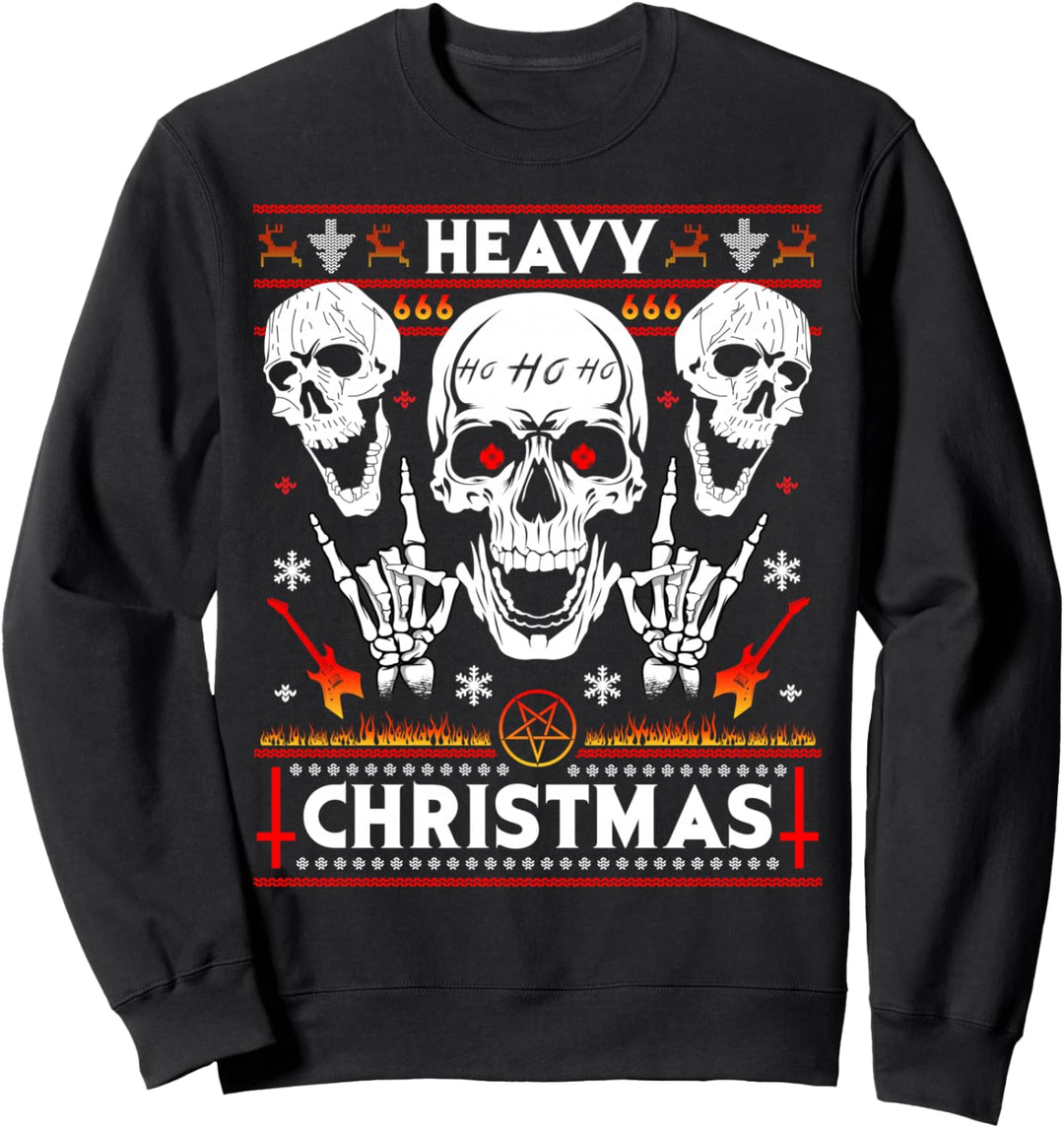 Heavy Christmas Totenkopf mit Weihnachtsmütze Ugly Design Sweatshirt