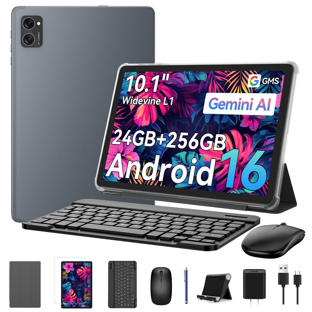 Tablet mit Tastatur Android 16 - Gemini AI, 24GB RAM + 256GB ROM (2TB TF), Tablet 10 Zoll, 5000mAh A