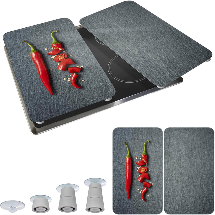 WENKO Herdabdeckplatte Universal Cayenne, 2er Set Herdabdeckung für alle Herdarten, Gehärtetes Glas,