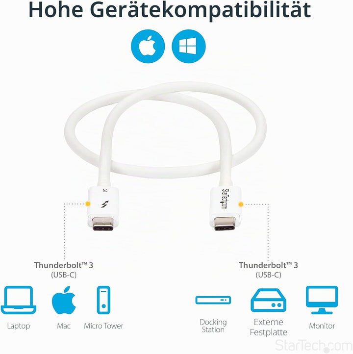StarTech.com 50cm Passives Thunderbolt 3 Kabel, 40Gbps, 100W PD, 4K/5K Video, Thunderbolt Kabel, Kom