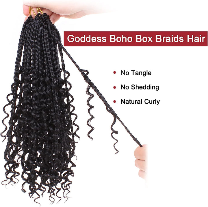 Xtrend 10Inch 8Packs Boho Box Braids Crochet Hair with Curly Ends 14strands/pack Pre Looped Black Me