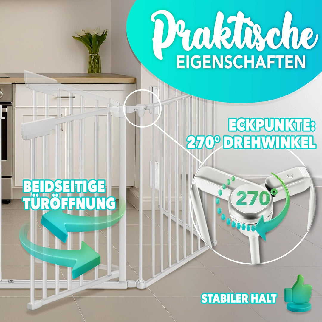 KIDUKU® Kaminschutzgitter mit Tür Metall 240 cm | Absperrgitter Ofenschutzgitter faltbar | Konfigura