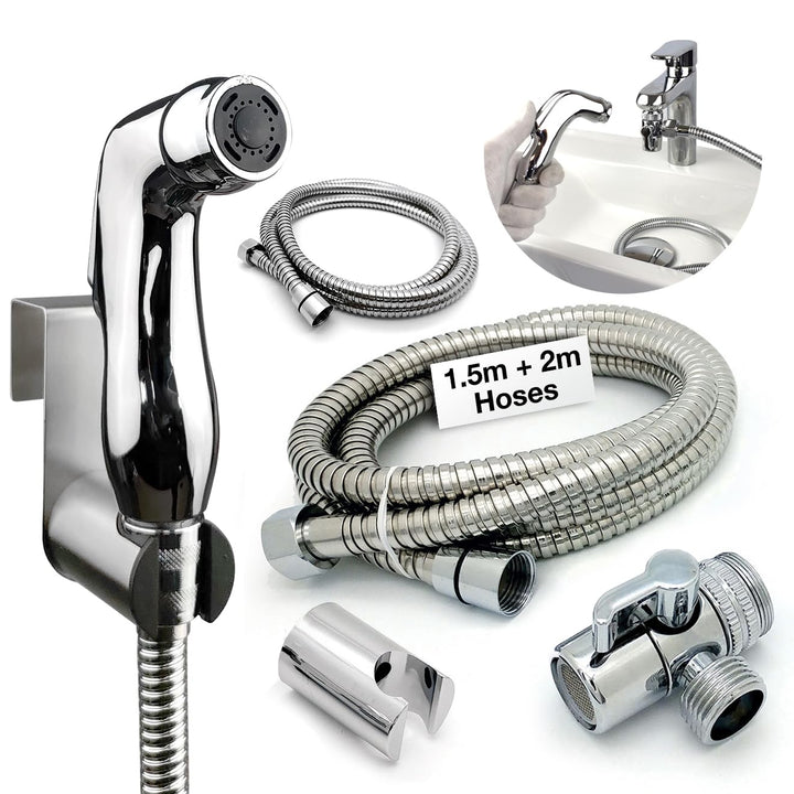 Tragbare Bidet Handbrause für Waschbecken, Messing, Shattaf-Wasserhahn-Umsteller verbindet sich mit
