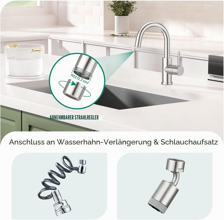 CREA Wasserhahn Küche, 360° Drehbare Küchenarmatur für Kleine Küche, Mischbatterie für Küche oder Ba