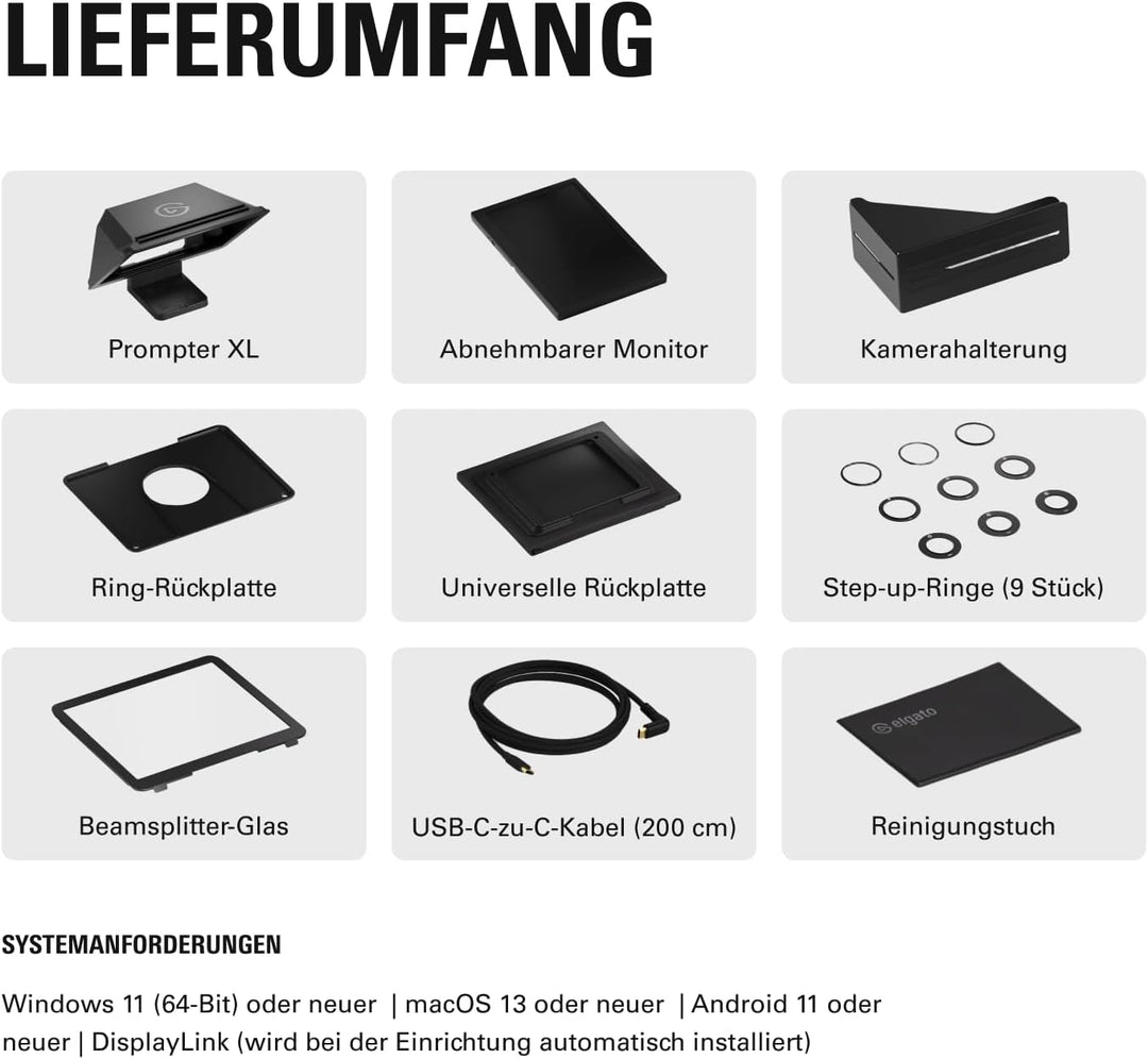 Elgato Prompter XL – Teleprompter in voller Grösse mit abnehmbarem Display, Monitor für Videokonfere