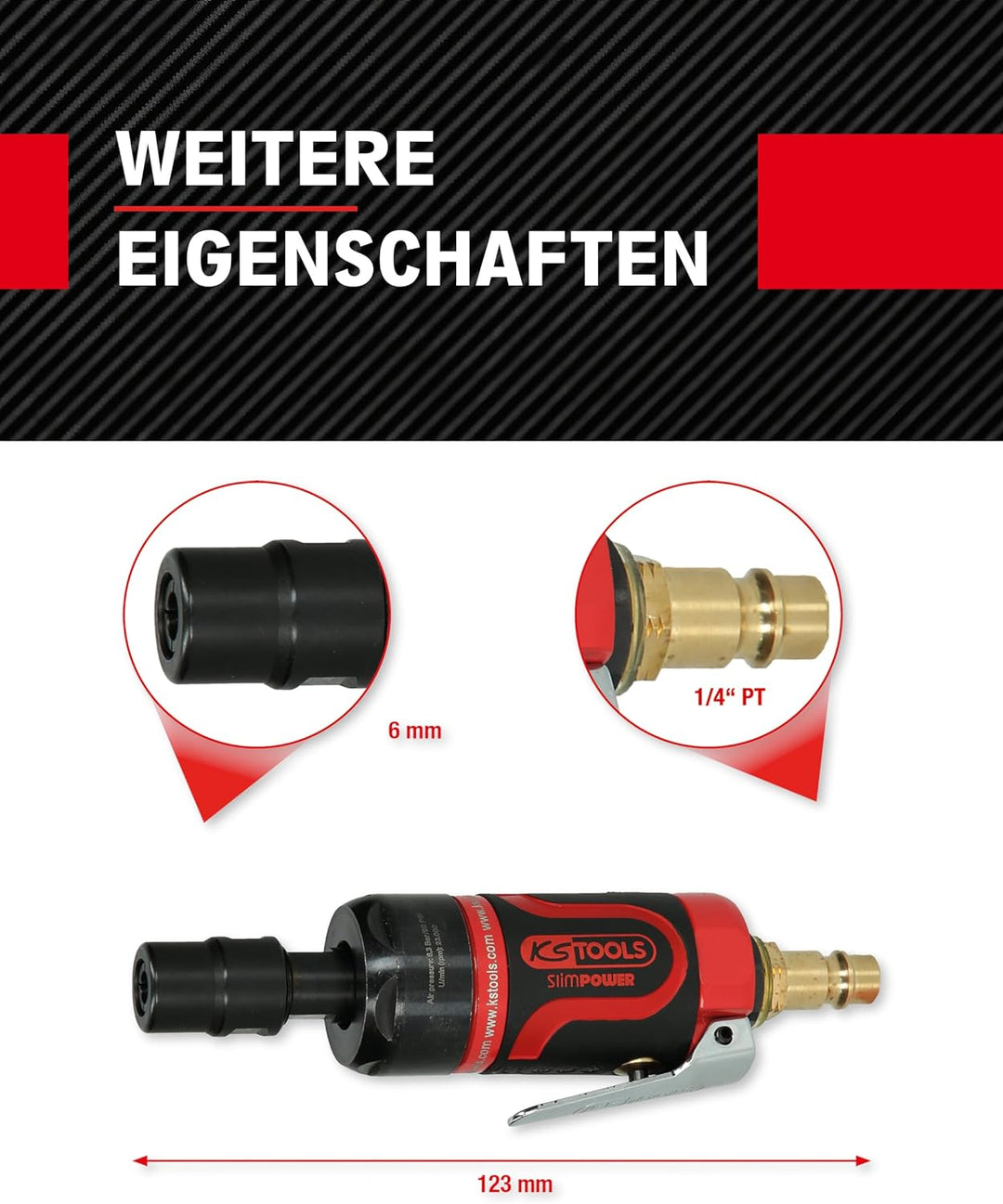 KS Tools Mini Stabschleifer Druckluft gerade SlimPOWER 515.5530 I Geradschleifer mit Drehzahl-Reguli