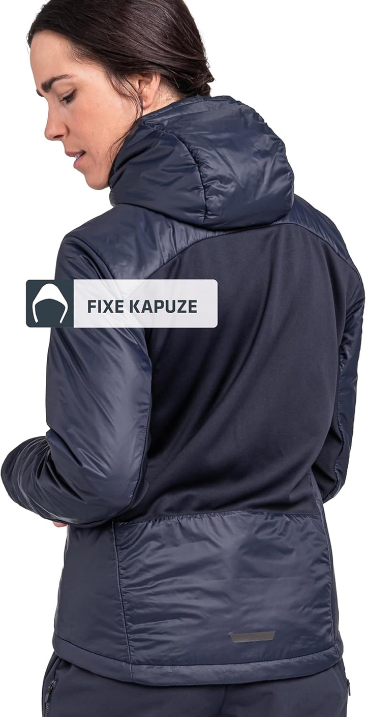 Schöffel Damen Ins Hybrid Black Raven L, leichte MTB Jacke mit 4 D Body Mapping, atmungsaktive, wärm