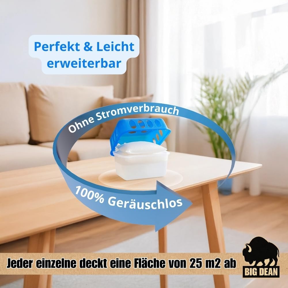 BigDean 4x Luftentfeuchter Feuchtigkeits-Stopper mit 8 x 400g Nachfüll-Beutel Granulat – Feuchtigkei