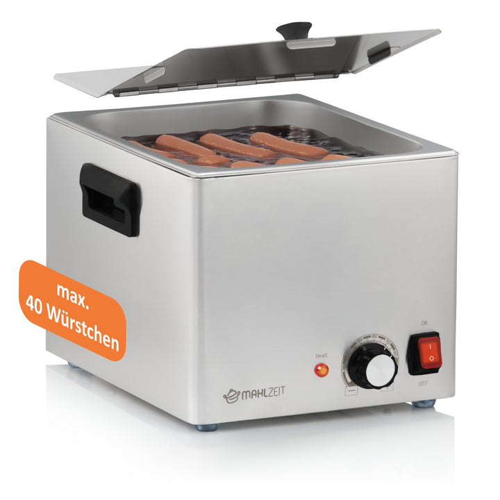 Mahlzeit Edelstahl Würstchenwärmer elektrisch | 29,5 x 34,5 x 24 cm | Bockwurstwärmer Gastro | 220-2