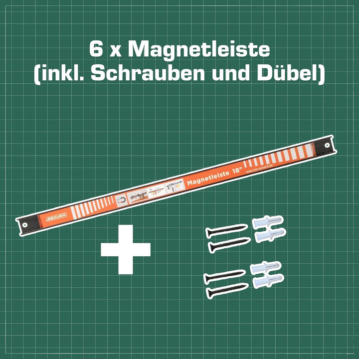 SECURA Magnetleiste Werkzeug Aufbewahrung 6 Stück je 45,7cm mit 6 KG Tragkraft Ordnungssystem Wand H