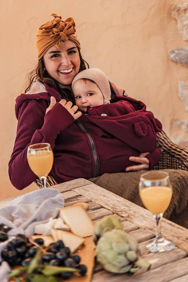 fun2bemum Pola 4in1 Baby Tragejacke für Mama Känguru Kapuze VORNE/HINTEN S Cherry, S Cherry