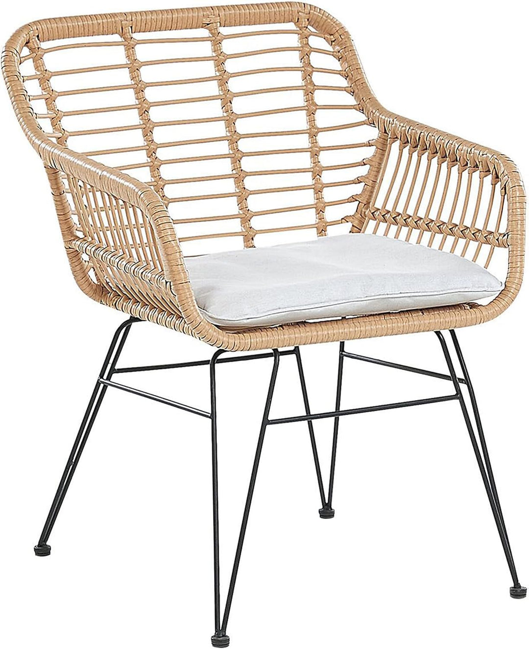 Gemütliches Balkonset Rattan/Stahl 2 Stühle 1 Tisch hellgraue Auflagen Trestina