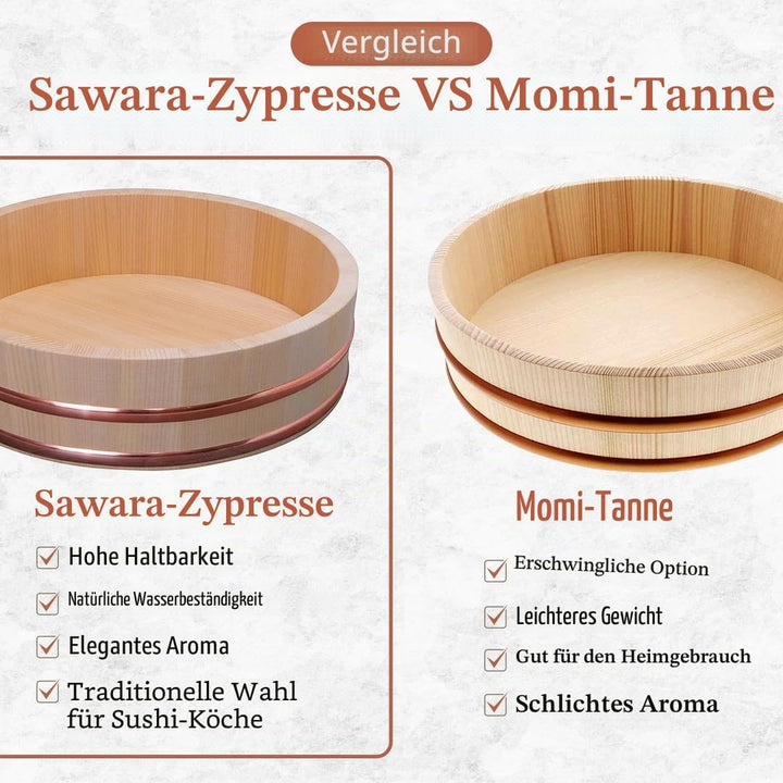 TIKUSAN Hangiri Sushi-Reis-Mischwanne aus Holz, Kupferband, hergestellt in Japan, aus Sawara-Zypress