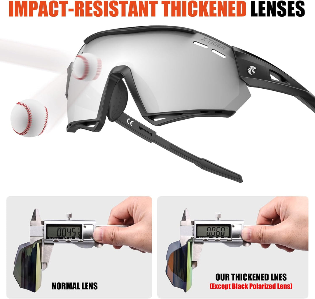 X-TIGER Fahrradbrille, UV400 mit 5 Wechselgläser,Herren Damen Sportbrille, Starker TR90 Frame,Outdoo