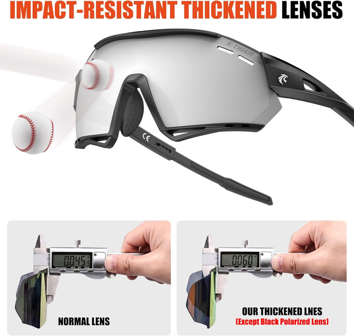 X-TIGER Fahrradbrille, UV400 mit 5 Wechselgläser,Herren Damen Sportbrille, Starker TR90 Frame,Outdoo