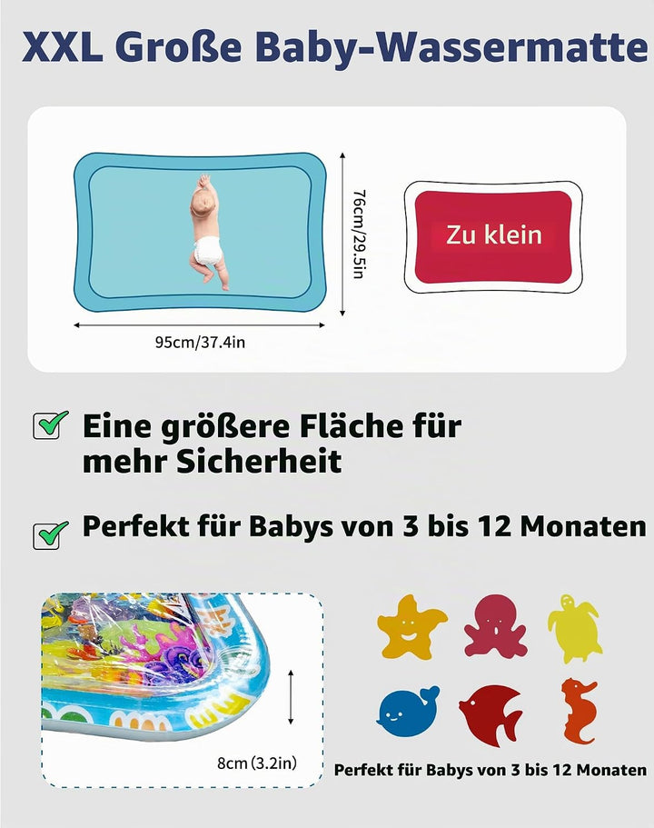 XXL Wassermatte Baby Wasserspielmatte BPA Frei 95 x 76cm Gross Wasser Spielmatte für Baby ab 3, 6, 9