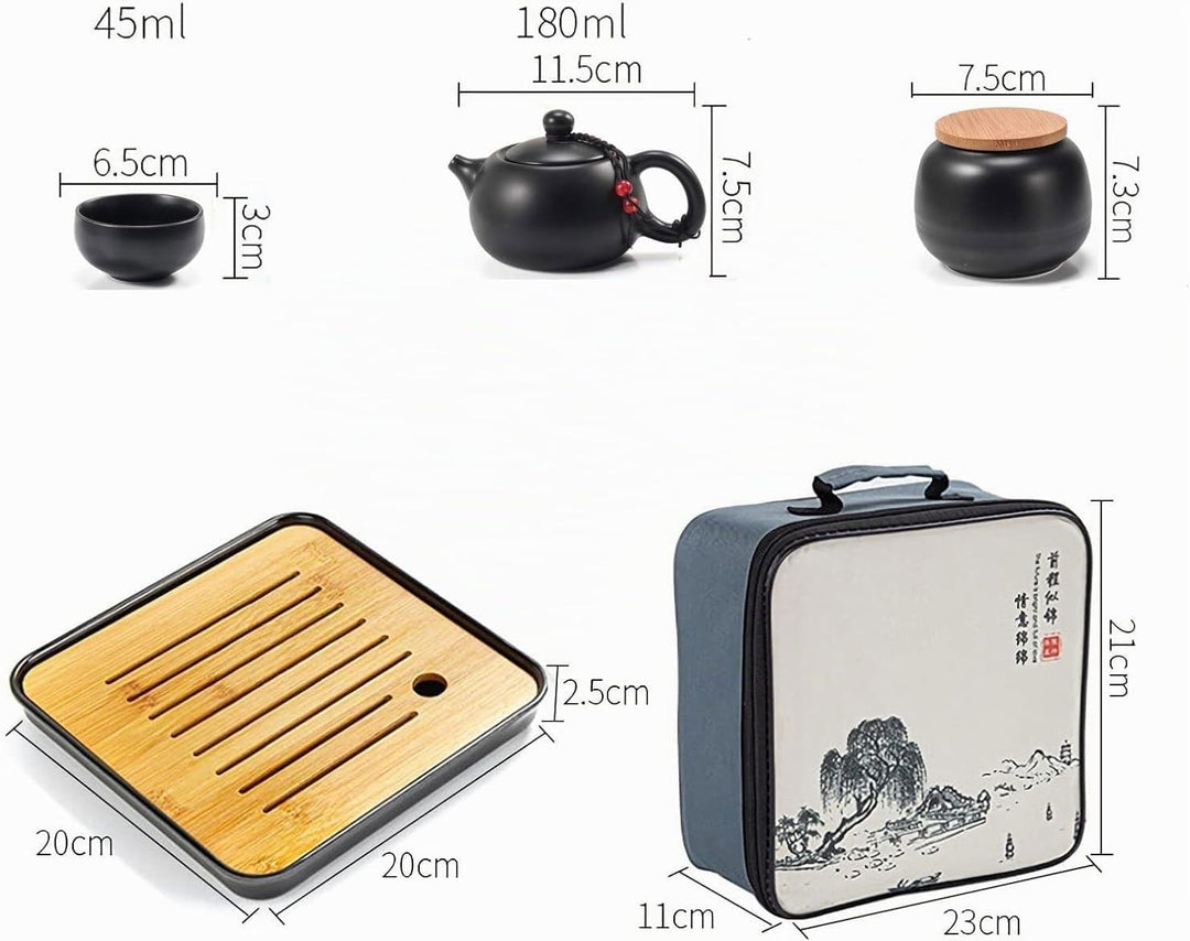 Teekanne Sets, Chinesisches Kungfu Teeservice, Keramik Teekanne mit 4 Tassen und Teedose Tablett, Al