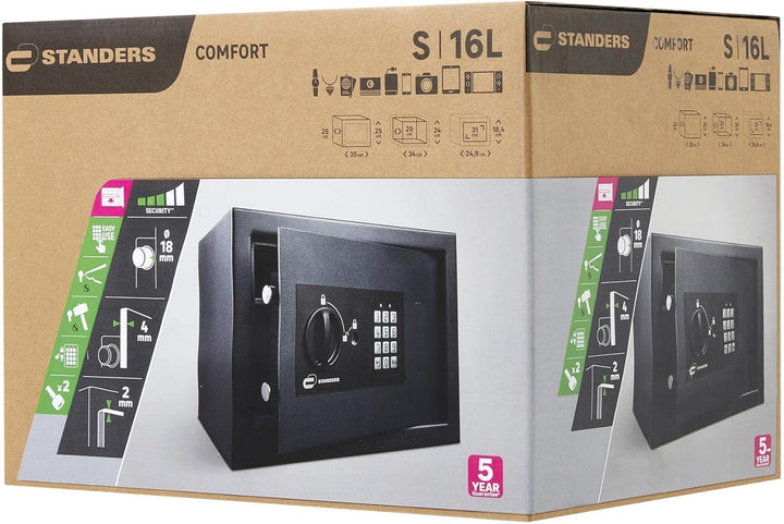 STANDERS - Elektronischer Safe - 16L - 25 x 35 x 25 cm - Wandtresor - Code-Safe - 2 Sicherheitsschlü