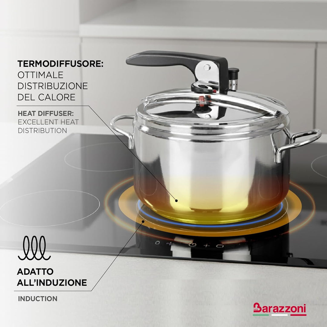 Barazzoni Schnellkochtopf Modell Basic, Durchmesser 22 cm, Fassungsvermögen 7 l, aus Edelstahl, herg