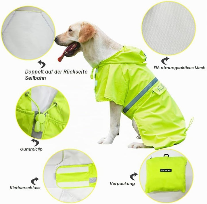 Grosse Hunde Regenjacken Mit Kapuze,Hunde Regenmantel,Mit Reflektierenden Sicherheitsstreifen, Wasse