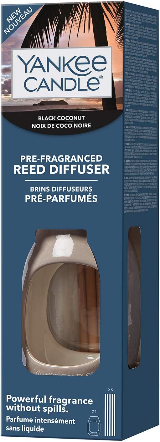 Yankee Candle Reed Diffusor, Starter-Set mit Duftstäbchen, Starter-Set, Black Coconut, Starter-Set