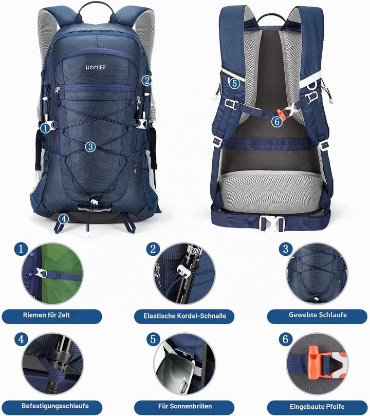 HOMIEE Wanderrucksack 45L, Herren Damen Wasserdichter Rucksack Trekkingrucksack Reiserucksack, Outdo