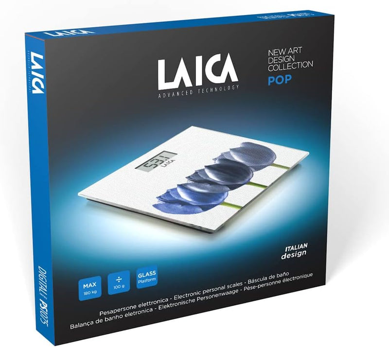 Laica PS1075W Elektronische Personenwaage, Blaue Blumen/Weisser Hintergrund