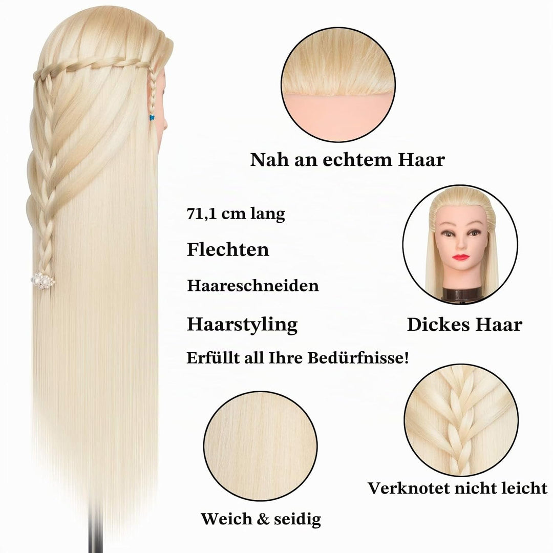 Frisierkopf, DanseeMeibr 26-28 Inch 100% Kunsthaar Weich Professioneller Friseurkopf Übungskopf Fris