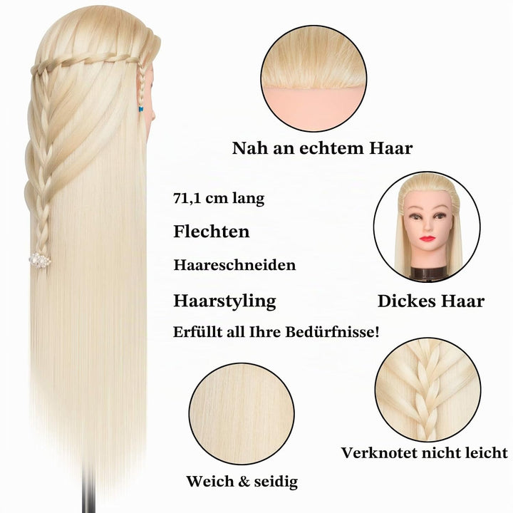 Frisierkopf, DanseeMeibr 26-28 Inch 100% Kunsthaar Weich Professioneller Friseurkopf Übungskopf Fris