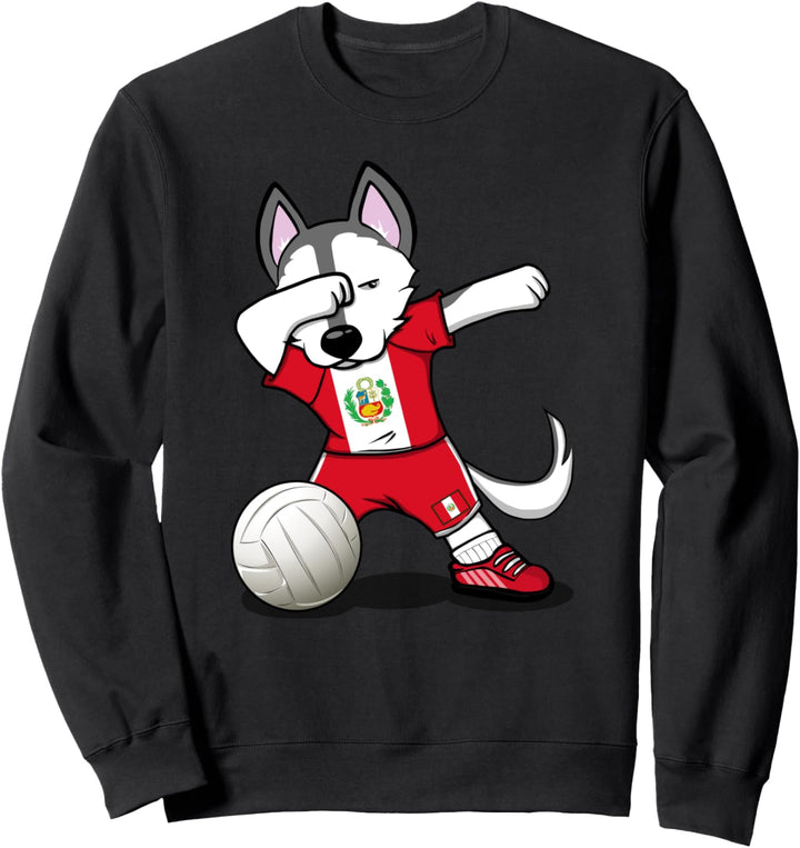 Dabbing Husky Hund Peru Volleyball Peruanische Flagge Sport Sweatshirt