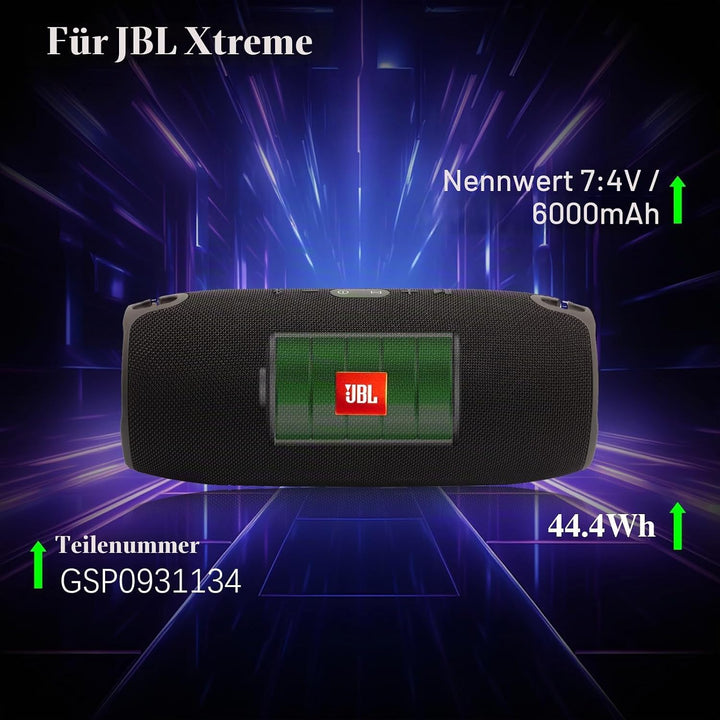 6000mAh Ersatzakku für JBL Xtreme Bluetooth-Lautsprecher, Extreme Teilenummer GSP0931134, 7,4V JBL X