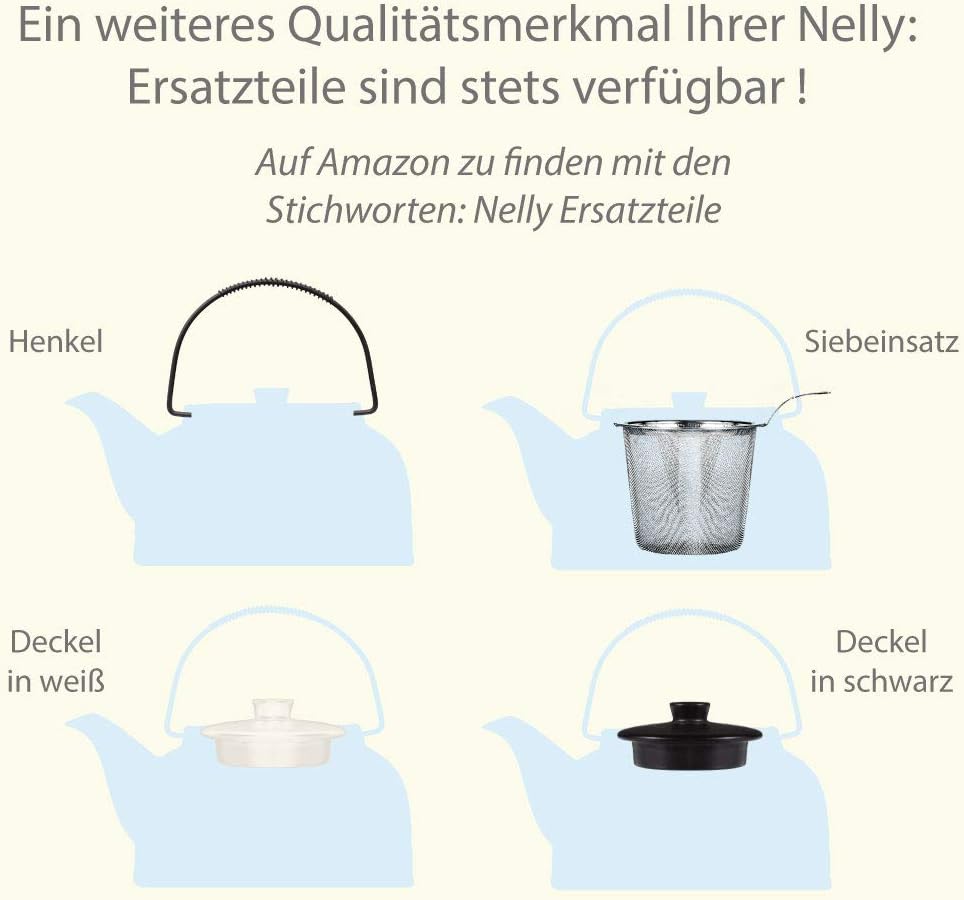 Aricola Teeservice „Nelly“. Moderne Teekanne 1,5 Liter in weiss/schwarz aus hitzebeständiger Keramik