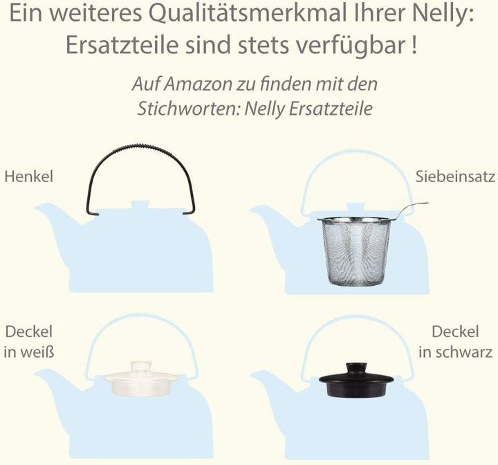 Aricola Teeservice „Nelly“. Moderne Teekanne 1,5 Liter in weiss/schwarz aus hitzebeständiger Keramik
