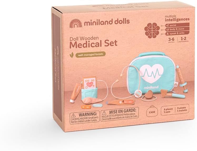 Miniland 94063 Arztkofferset aus Holz für Puppen
