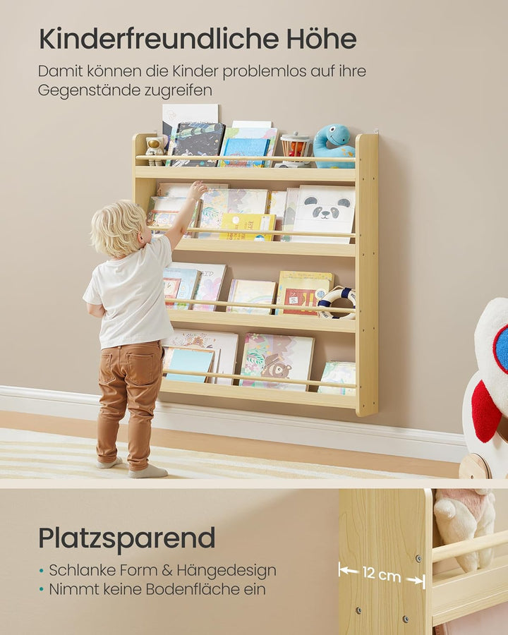 SONGMICS Bücherregal Kinder, Kinderregal mit 4 Ebenen, Spielzeugregal, Wandregal, für Kinderzimmer,