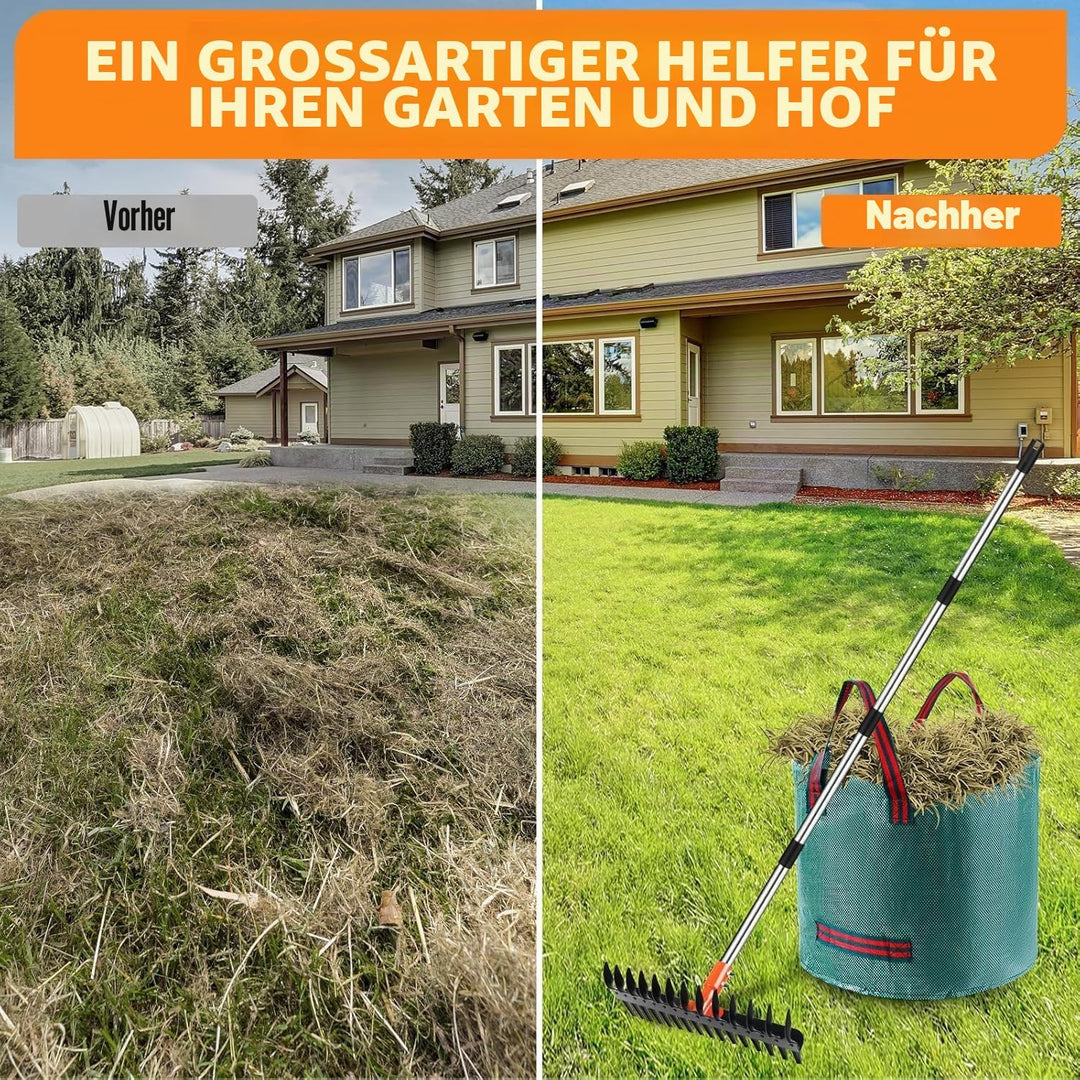 Rechen für Rasenflächen, 38,1 cm, mit verbesserten Dual-Action-Zinken, effizienter Gartenrechen mit