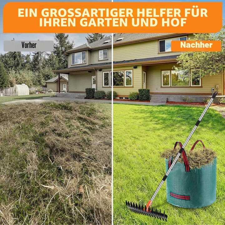 Rechen für Rasenflächen, 38,1 cm, mit verbesserten Dual-Action-Zinken, effizienter Gartenrechen mit
