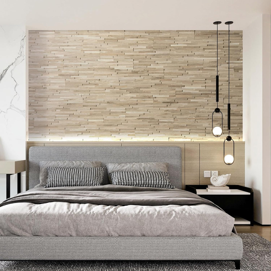 Wandverkleidung aus Holz 3D Optik Natürliches Eiche Holz Wandpaneele von Wooden Wall Design model AC
