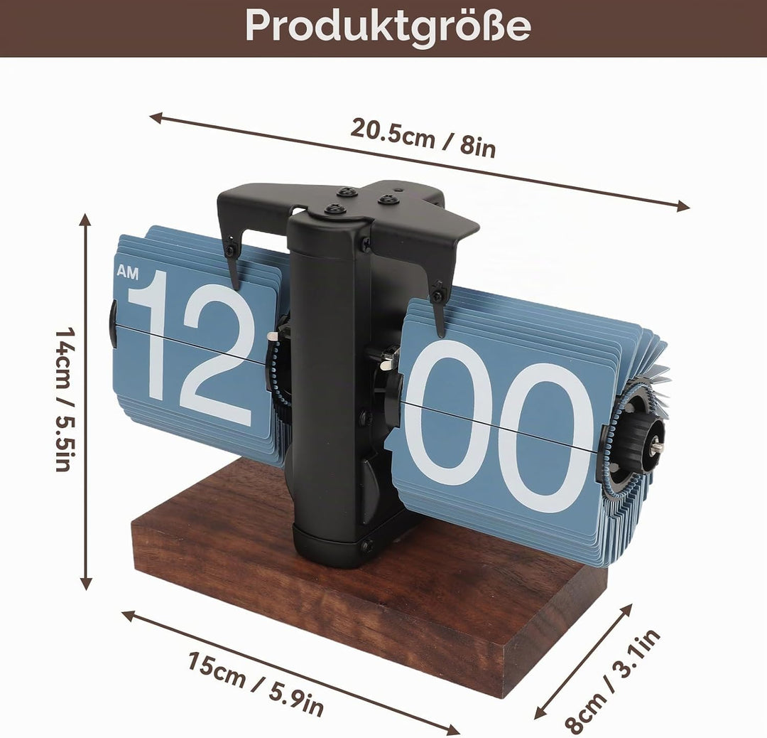 Digitale Flip-Down-Uhr, 12 Stunden Flip Uhr Retro mit Holzsockel und grosse Zahlenanzeige Tischuhr V